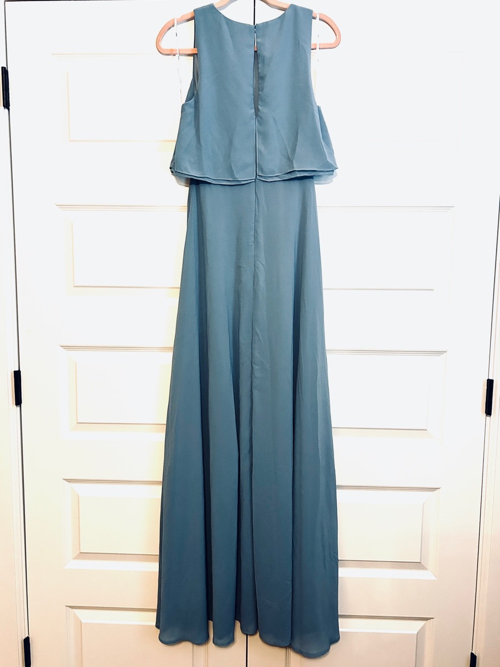 New LULUS Utterly Enchanting Chiffon Maxi Flounce Bodice Gown Periwinkle S - Picture 5 of 8